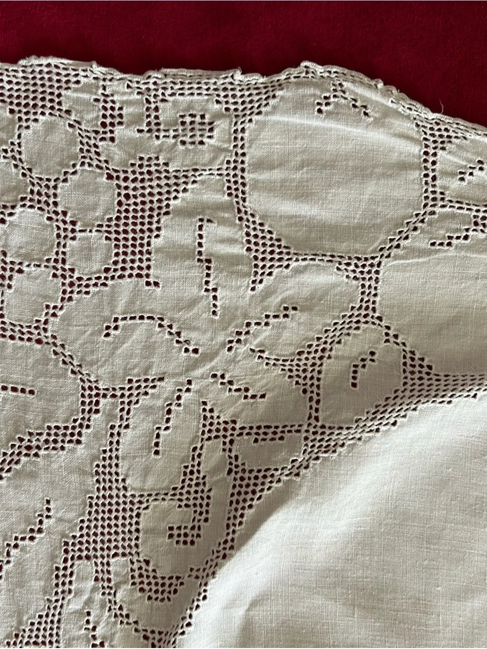VTG Lace Cloth Ivory Ecru Linen Tablecloth 48” X 50” No Stains Picot Loops